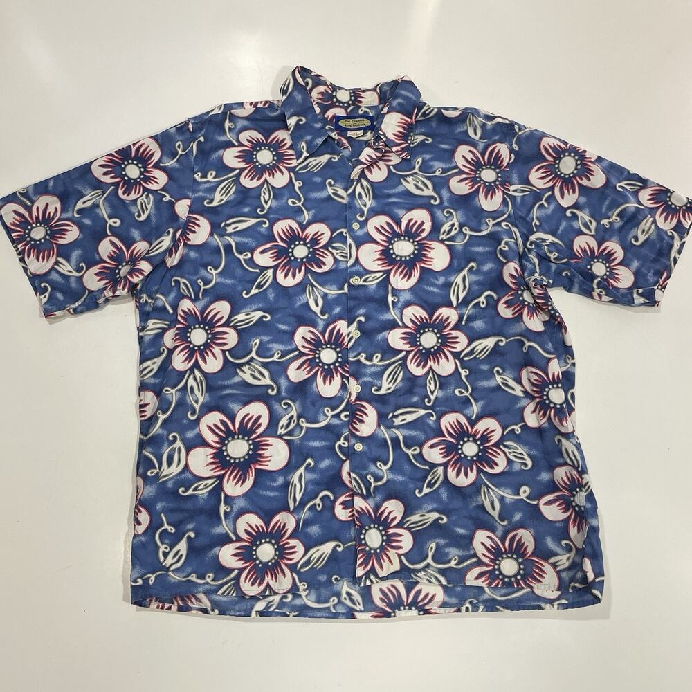 Reyn Spooner Phil Edwards Hibiscus Floral Hawaiian Shirt Blue Cotton Pullover XL